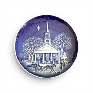Bing & Grondahl 1989 Christmas in New England Collector Plate Blue White 9789